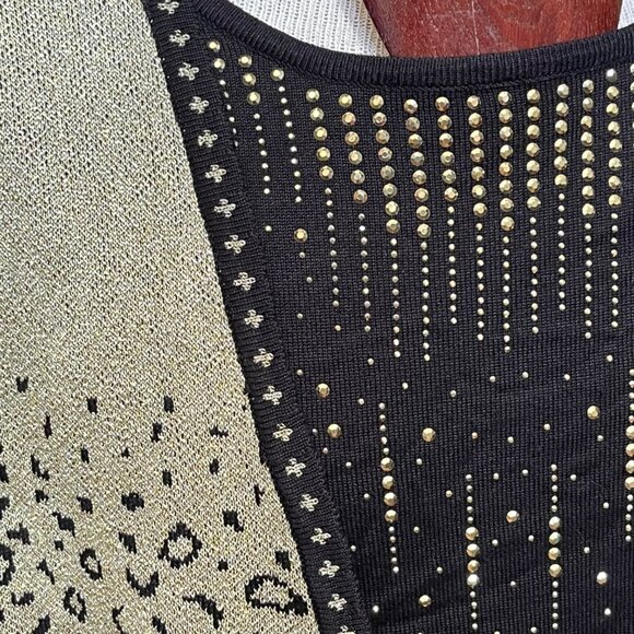Alfred‎ Dunner Womens Metallic Leopard Cardigan Sweater 2X Black Gold Open Front - Picture 8 of 9